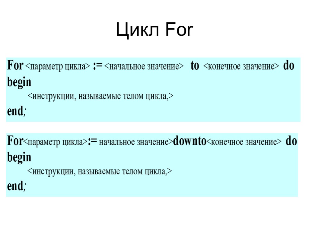 Начальное и конечное значение цикла