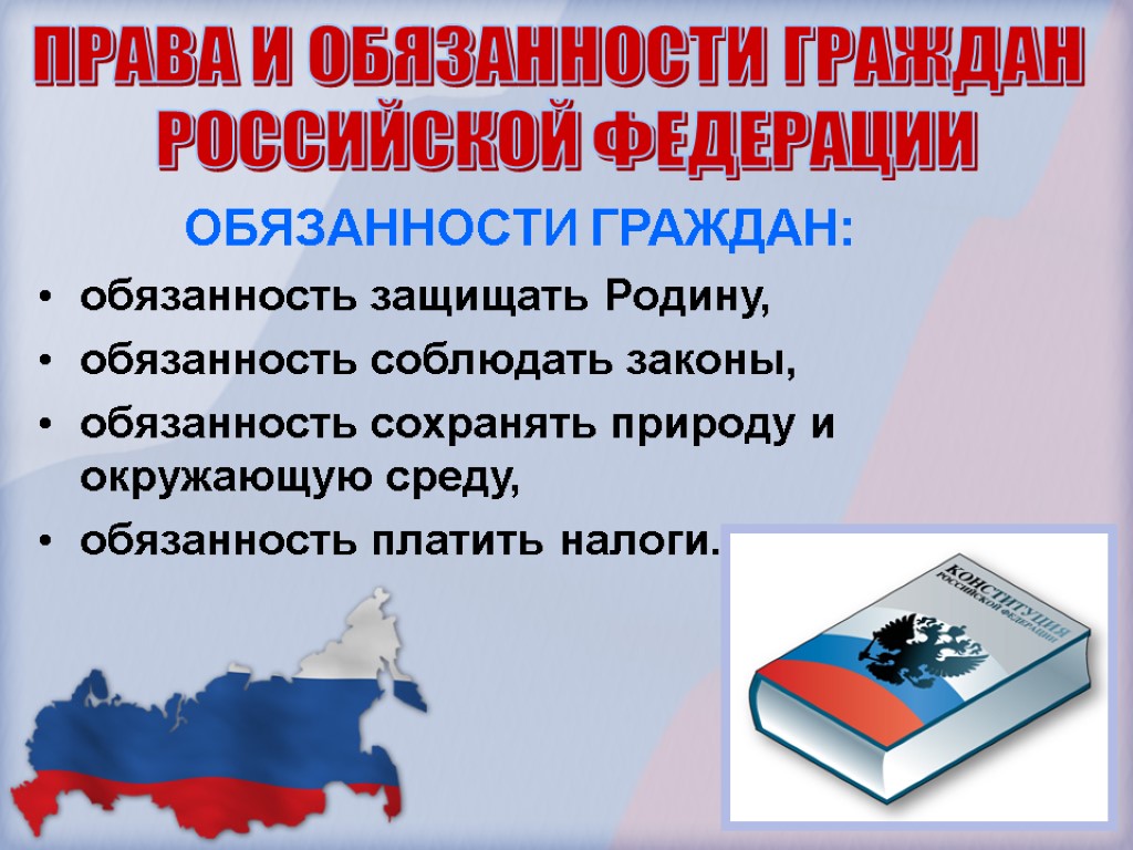 Конституционные обязанности гражданина россии вы знаете. Обязанности гражданина РФ.