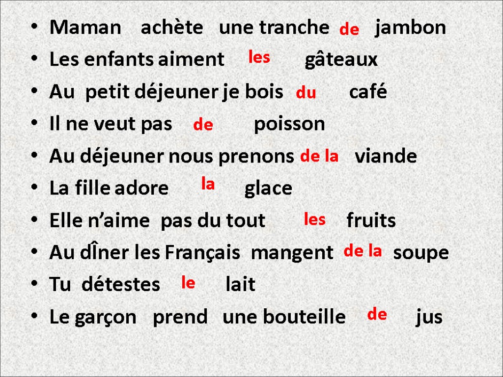 Подчеркни фразу которая соответствует рисунку je mets sur la table une