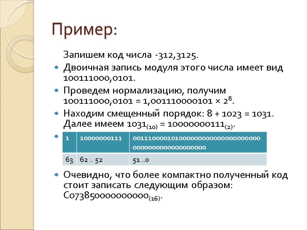 Модуль записи. Смещенный порядок. 312 Число.