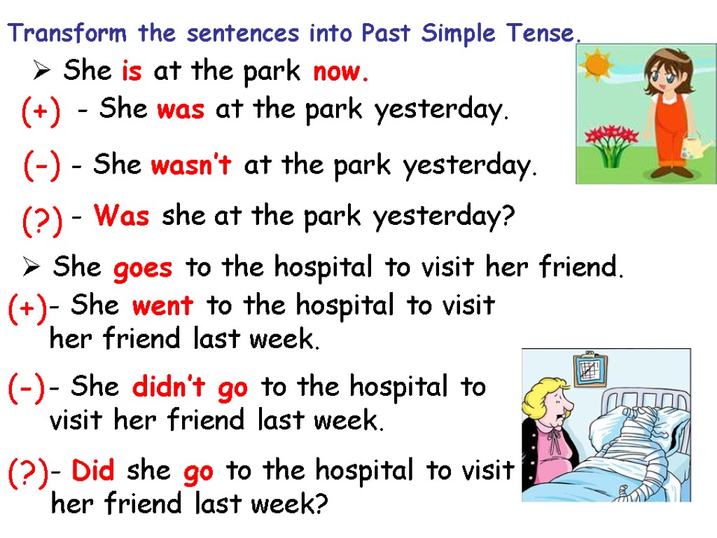 Harry was at school yesterday. Past perfect negative form. He .... His friend in the Park yesterday. Were you Walking in the Park yesterday at 7 PM? –Yes, i ___.