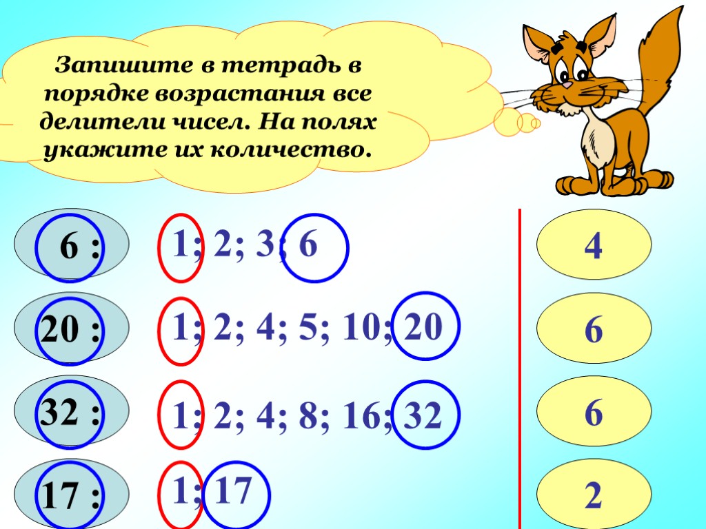 Записать делители числа 6