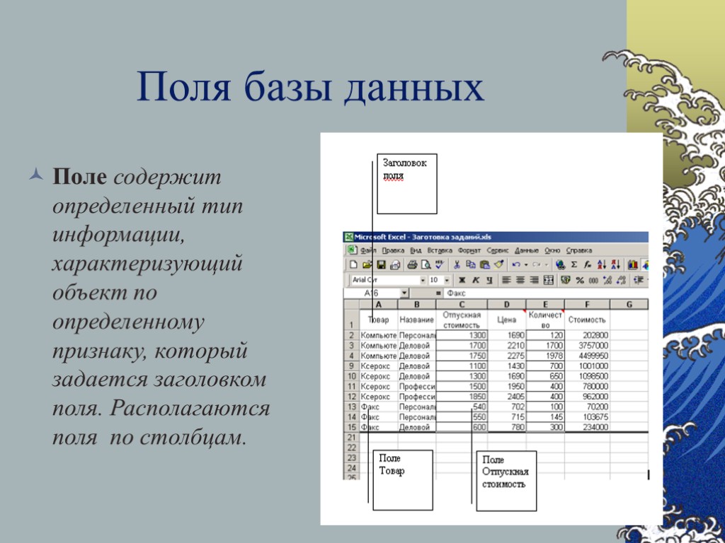 Бд содержит информацию. Поле в базе данных это. Поле базы данных это. В базе данных в базе полей. Типы полей в базе данных.