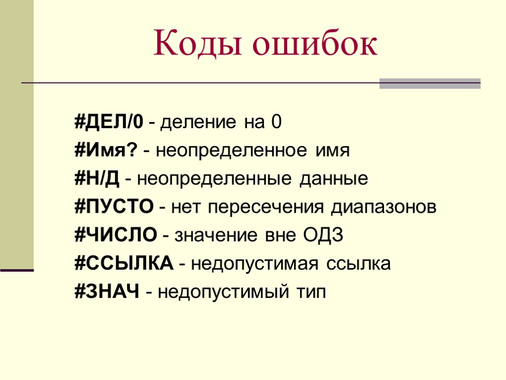 Знач. #Дел/0!. Ошибки дело ссылки имя знач число. Сообщение дел/0. Неопределенное имя.