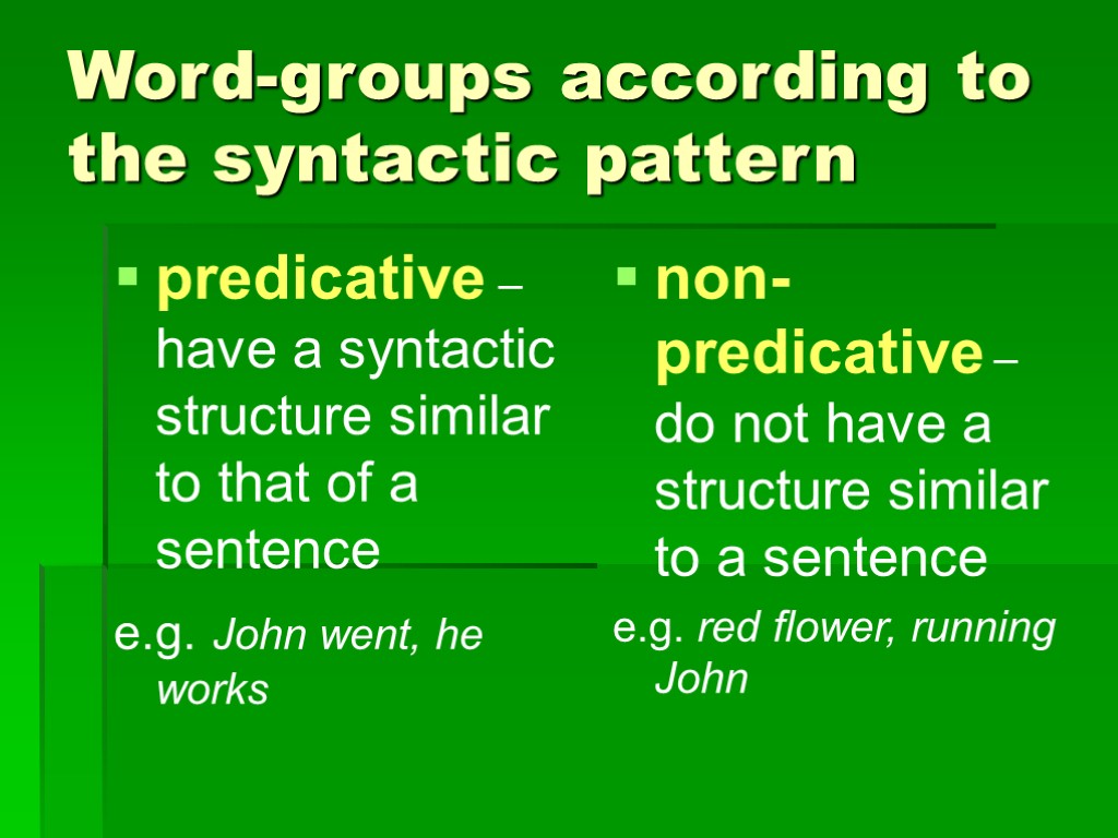 >Word-groups according to the syntactic pattern predicative – have a syntactic structure similar to