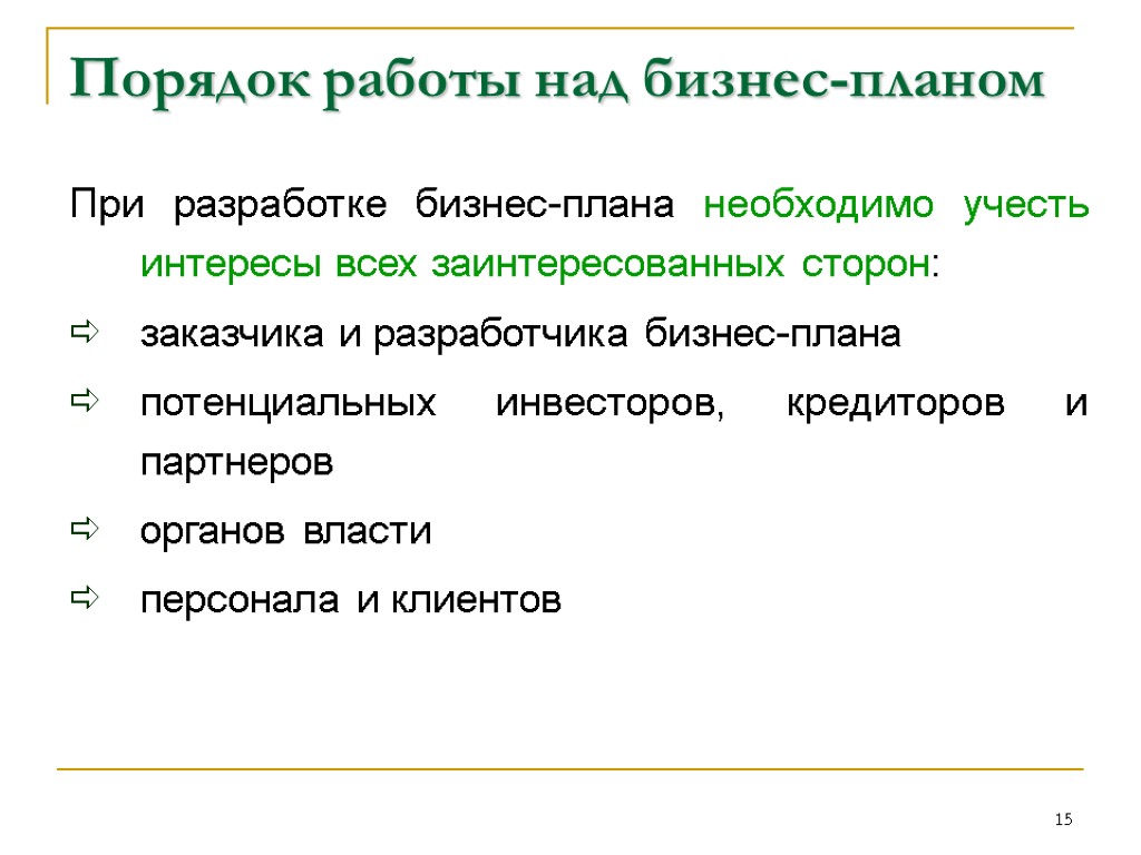 Порядок 15. Порядок работы над бизнес планом. Порядок работы бизнес плана. Порядок действий при составлении бизнес-плана. Чьи интересы учитываются при разработке бизнес-плана.