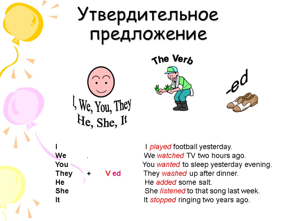 Did you football yesterday. Утвердительное предложение. Утвердительное предложение играть. Утвердительное предложение в прошедшем времени. Утвердительные предложения с can.