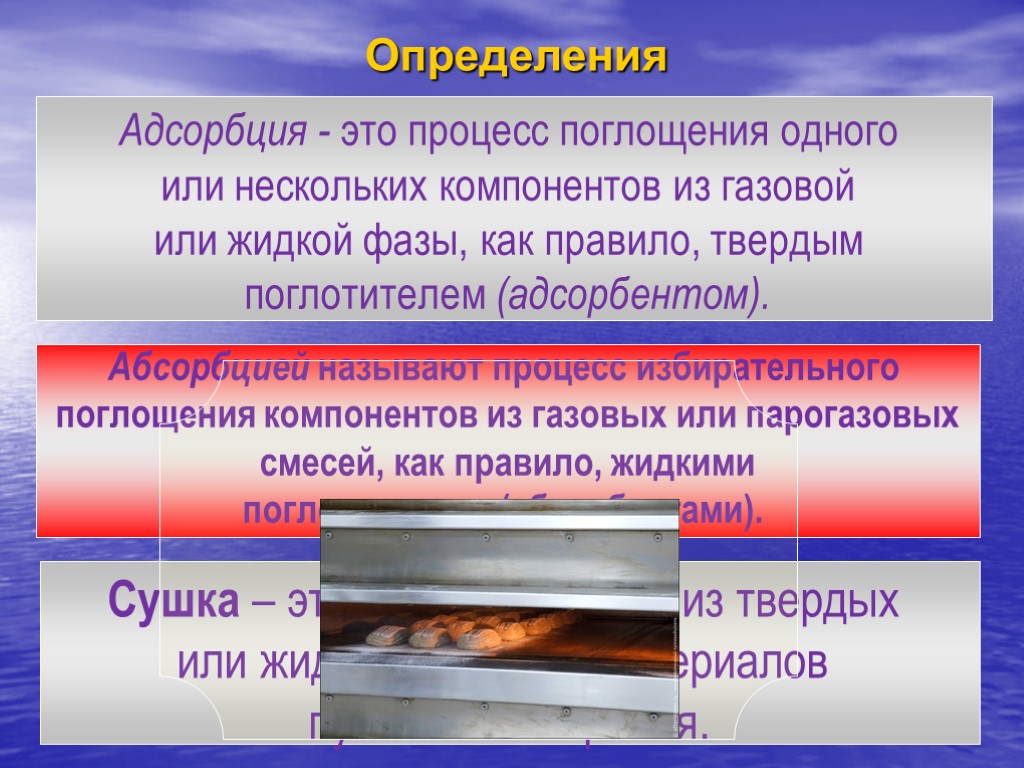 Процесс удаления влаги. Тепловые процессы в пищевых производствах. Массообменные процессы. Определяем компоненты газа. Абсорбция – это процесс избирательного поглощения.