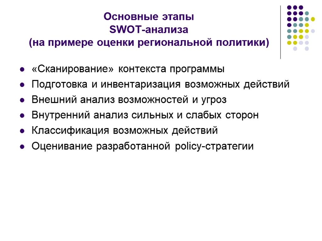 Программа контекст. Основные этапы СВОТ анализа. Метод концептуального анализа. Основные этапы SWOT анализа. Этапы концептуального анализа.