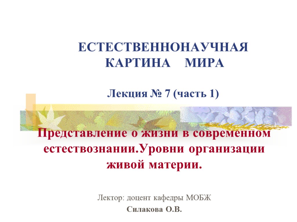 Естественнонаучные картины мира таблица