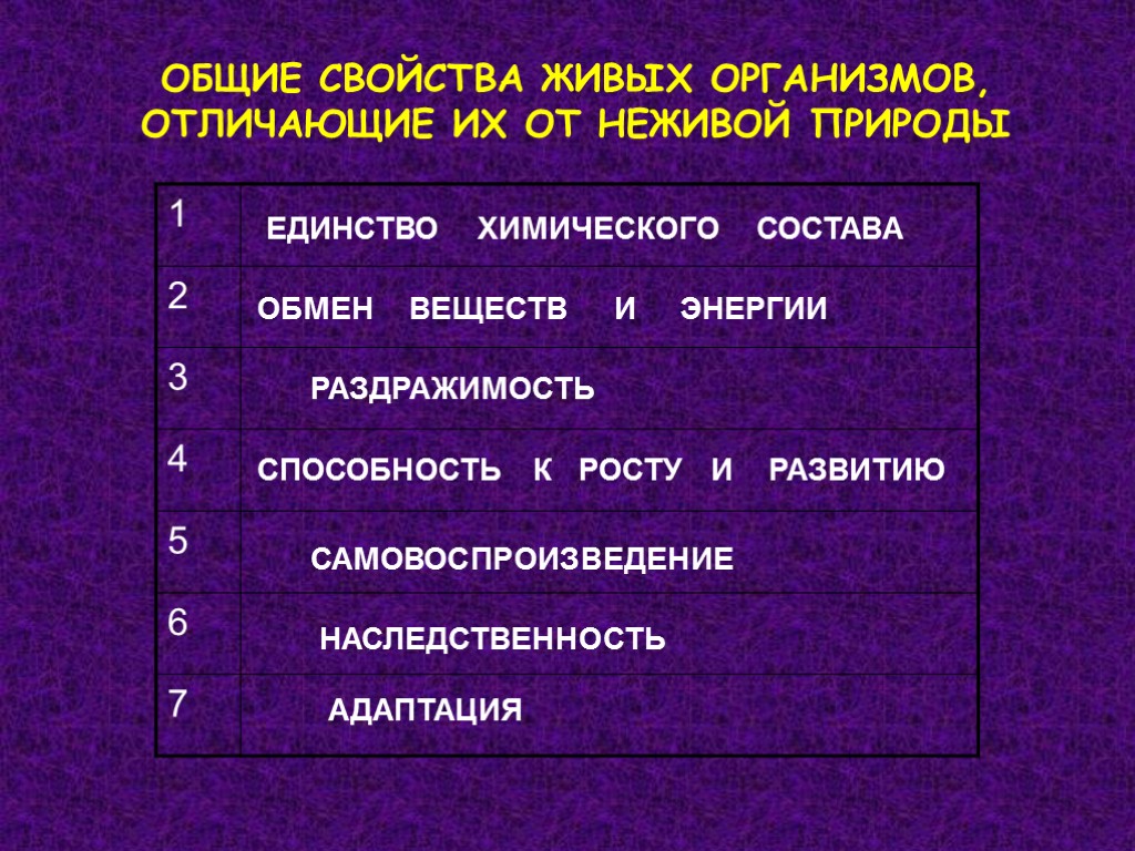 Отличия живых организмов от неживой природы