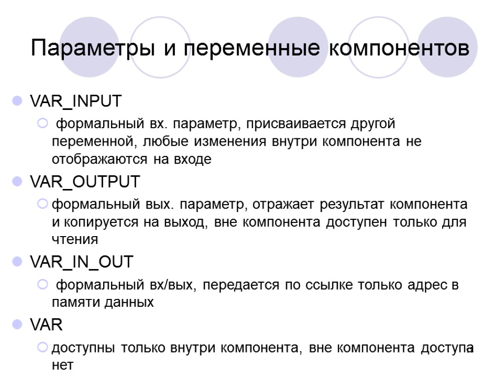 А также любое изменение. Компоненты организации программ(параметры и переменные). Характеристики постоянных и переменных компонентов.