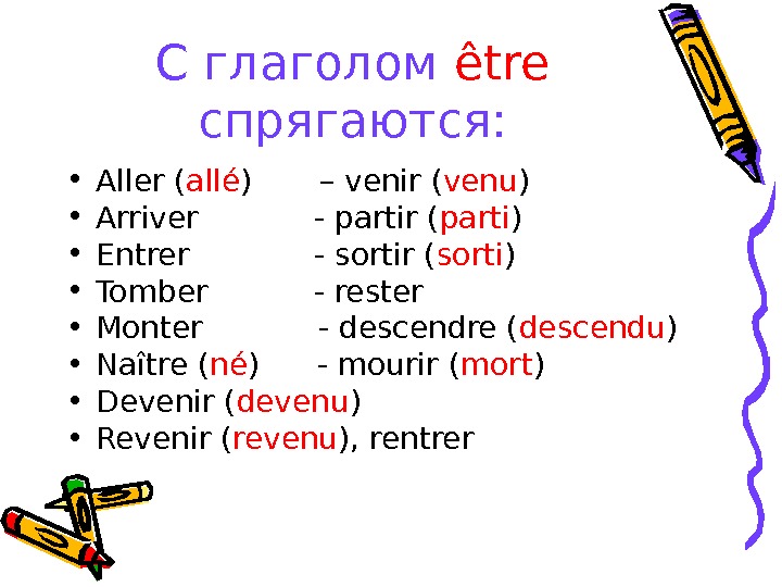 Sortir спряжение французский. Глаголы с etre в passe compose во французском. Глаголы которые спрягаются с etre.