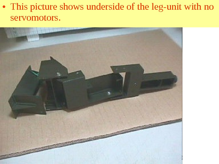  • This picture shows underside of the leg-unit with no servomotors.  