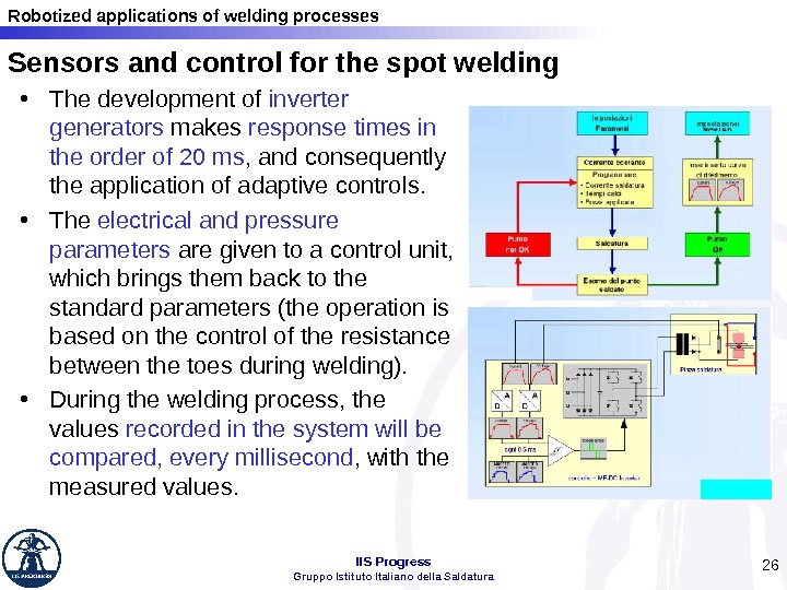 Robotized applications of welding processes IIS Progress Gruppo Istituto Italiano della Saldatura 26 Sensors and control