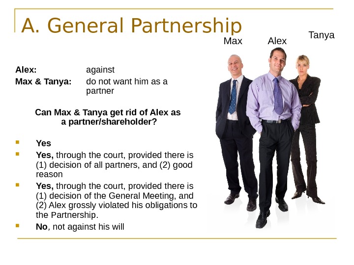   A. General Partnership Alex:  against Max & Tanya:  do not want him