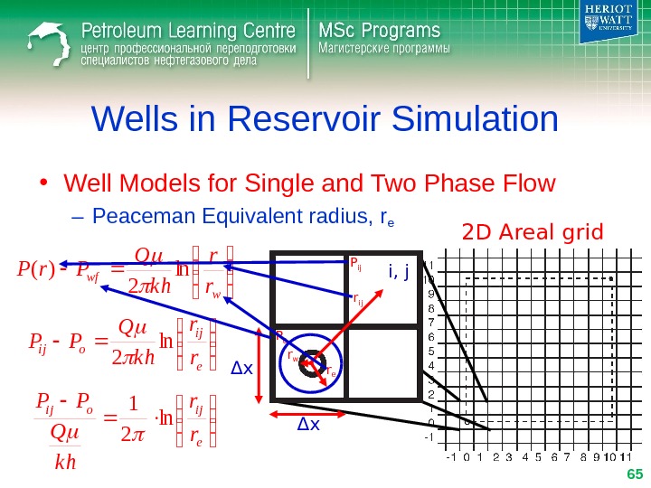 Wells in Reservoir Simulation • Well Models for Single and Two Phase Flow – Peaceman Equivalent