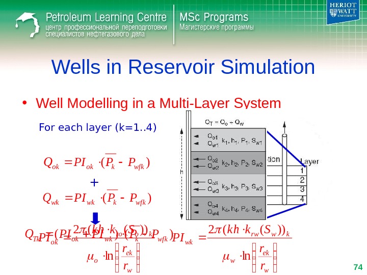 Wells in Reservoir Simulation • Well Modelling in a Multi-Layer System For each layer (k=1. .