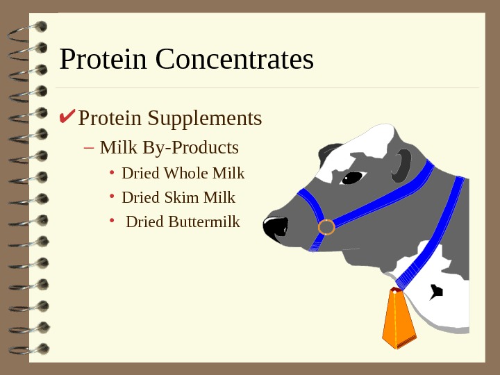   Protein Concentrates Protein Supplements – Milk By-Products • Dried Whole Milk • Dried Skim
