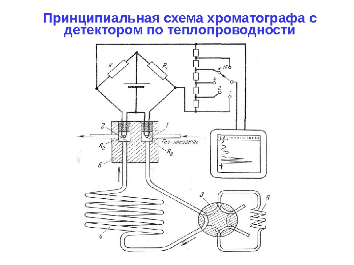 Принципиальная схема хроматографа с детектором по теплопроводности 