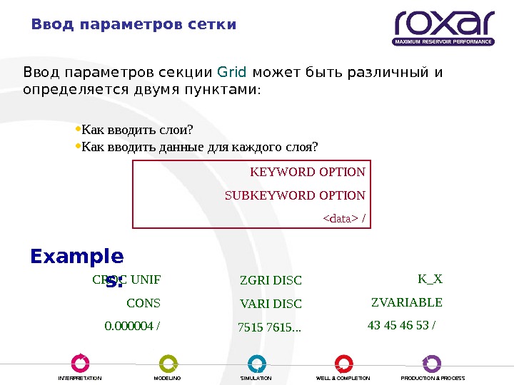 INTERPRETATION MODELING SIMULATION WELL & COMPLETION PRODUCTION & PROCESSВвод параметров сетки Ввод параметров секции Grid может