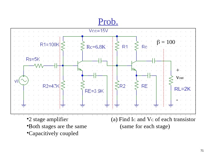 71 Prob. + v out - • 2 stage amplifier (a) Find I C and V