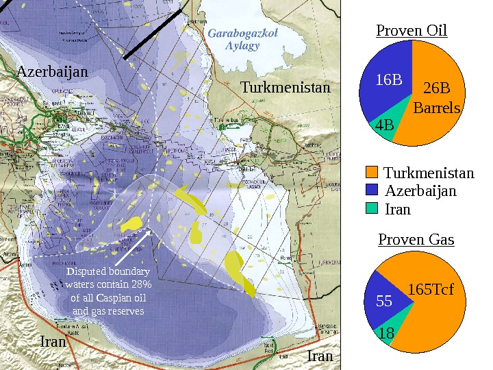   Azerbaijan. Turkmenistan Iran. Proven Oil 16 B 26 B Barrels 4 B Proven Gas