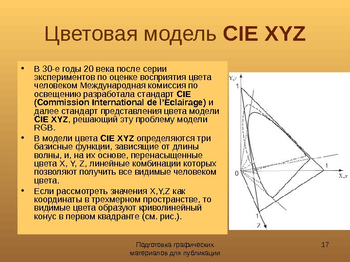 Подготовка графических материалов для публикации 17 Цветовая модель CIE XYZ • В 30 -е годы 20