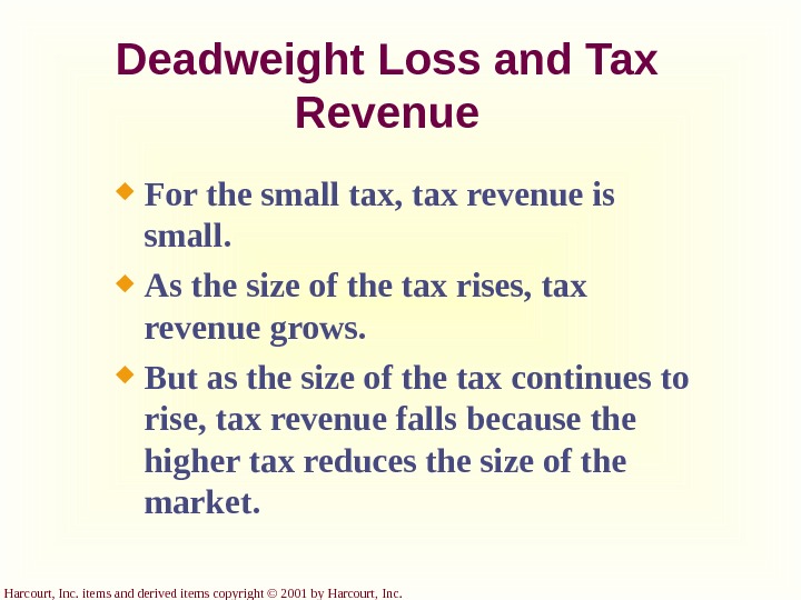 Harcourt, Inc. items and derived items copyright © 2001 by Harcourt, Inc. Deadweight Loss and Tax