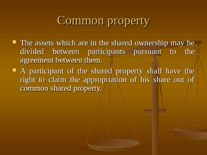   Common property The assets which are in the shared ownership may be divided between