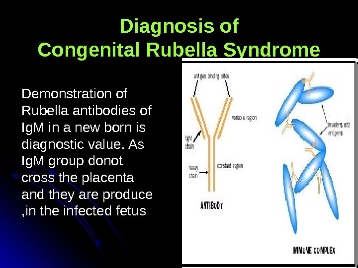   Diagnosis of Congenital Rubella Syndrome Demonstration of Rubella antibodies of Ig. M in a