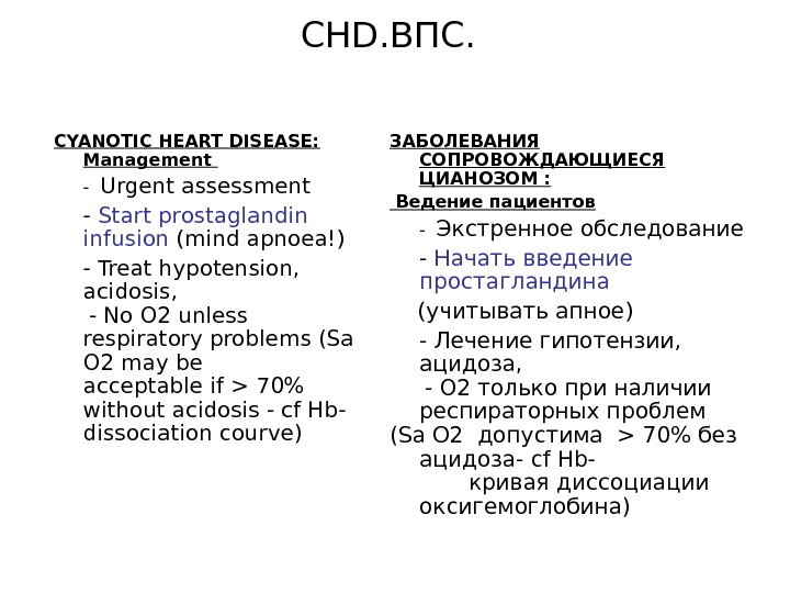  CHD. ВПС. CYANOTIC HEART DISEASE:  Management -  Urgent assessment - Start prostaglandin infusion