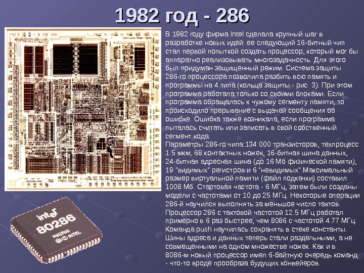   1982 год - 286 В 1982 году фирма Intel сделала крупный шаг в разработке