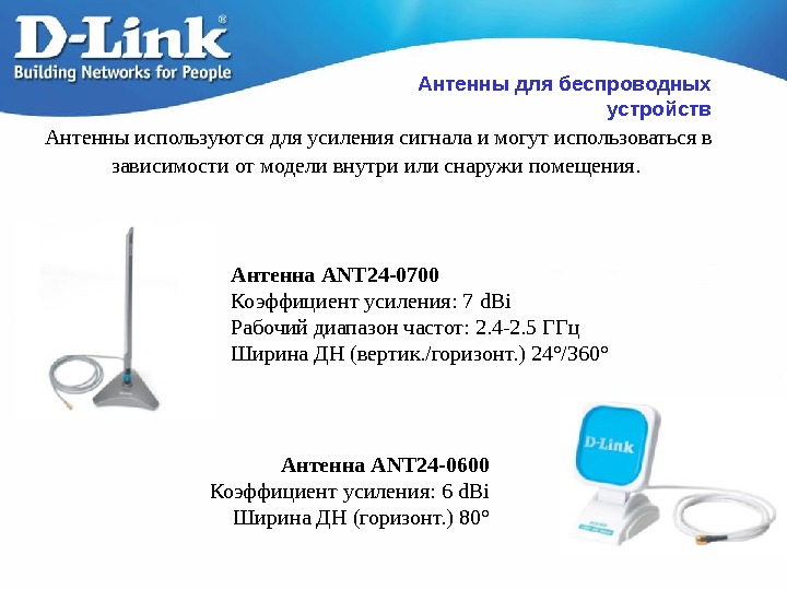   Антенны для беспроводных устройств Антенна ANT 24 - 07 0 0 Коэффициент усиления: 