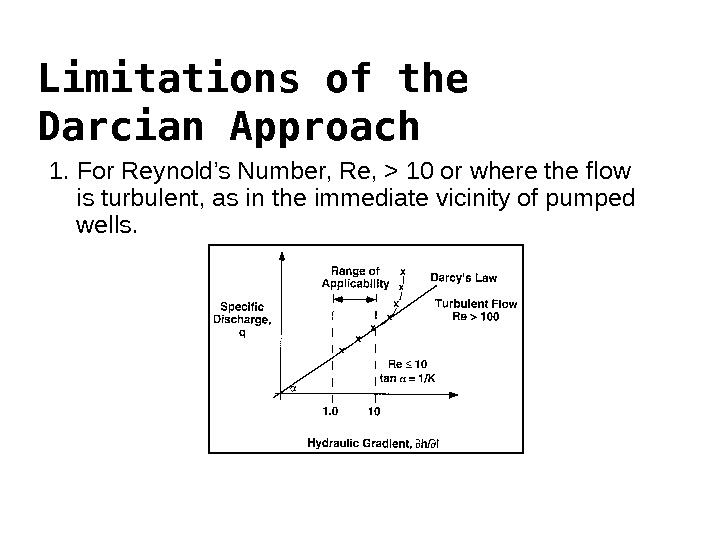 Limitations of the Darcian Approach 1. For Reynold’s Number, Re,  10 or where the flow