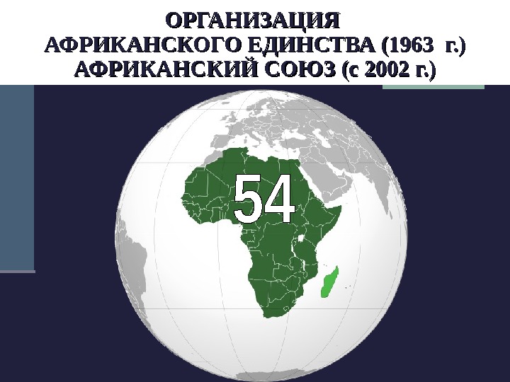 ОРГАНИЗАЦИЯ АФРИКАНСКОГО ЕДИНСТВА (1963 г. ) АФРИКАНСКИЙ СОЮЗ (с 2002 г. ) 