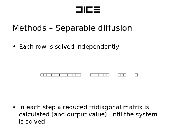 Methods – Separable diffusion ∙ Each row is solved independently ∙ In each step a reduced