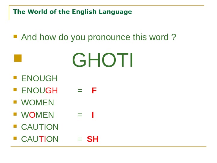 The World of the English Language And how do you pronounce this word ?  