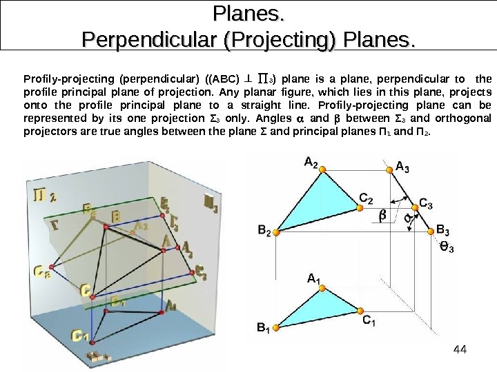 44 Planes. Perpendicular (Projecting) Planes. . Profily-projecting (perpendicular)  ((ABC) 3 ) plane is a plane,