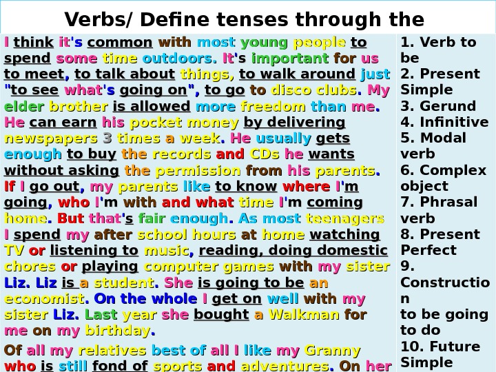 Verbs/ Define tenses through the II  think  itit 's 's common  with 