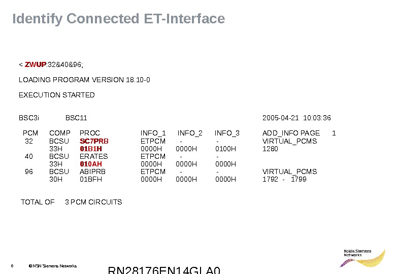RN 28176 EN 14 GLA 06 © NSN Siemens Networks. Identify Connected ET-Interface  ZWUP :
