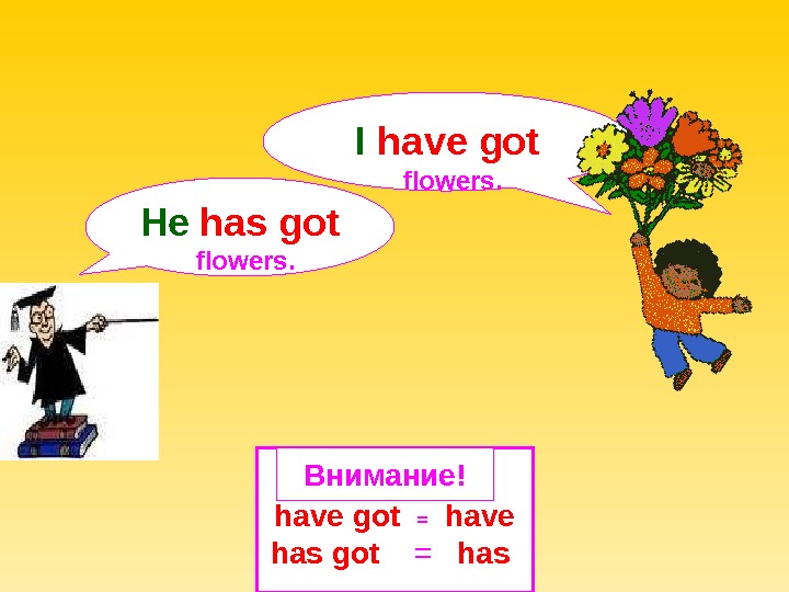 have got = have has got =  has Внимание!He  has got  flowers. I