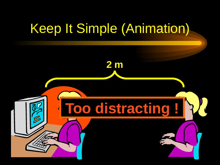  Keep It Simple (Animation) 2 m Too distracting ! 