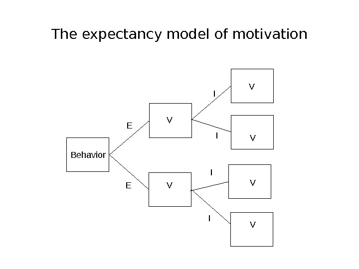 The expectancy model of motivation Behavior V VV VVV E E I I 