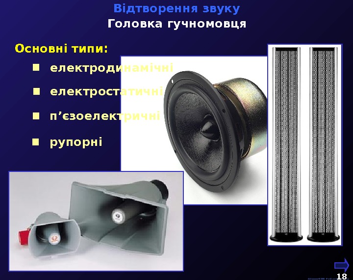   М. Кононов © 2009 E-mail: mvk@univ. kiev. ua 18  Відтворення звуку Головка гучномовця