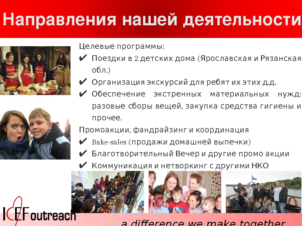 Направлениянашейдеятельности  : Целевые программы 2 ( Поездки в детских дома Ярославская  и Рязанская. )