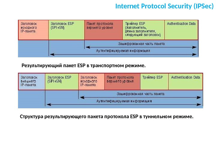 Internet Protocol Security (IPSec) Результирующий пакет ESP в транспортном режиме. Структура результирующего пакета протокола ESP в