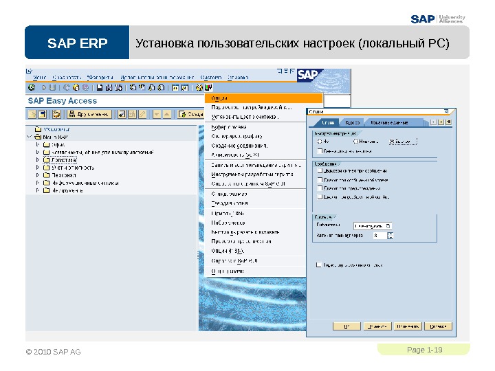 SAP ERPPage 1 - 19 © 2010 SAP AG Установка пользовательских настроек ( локальный PC) 