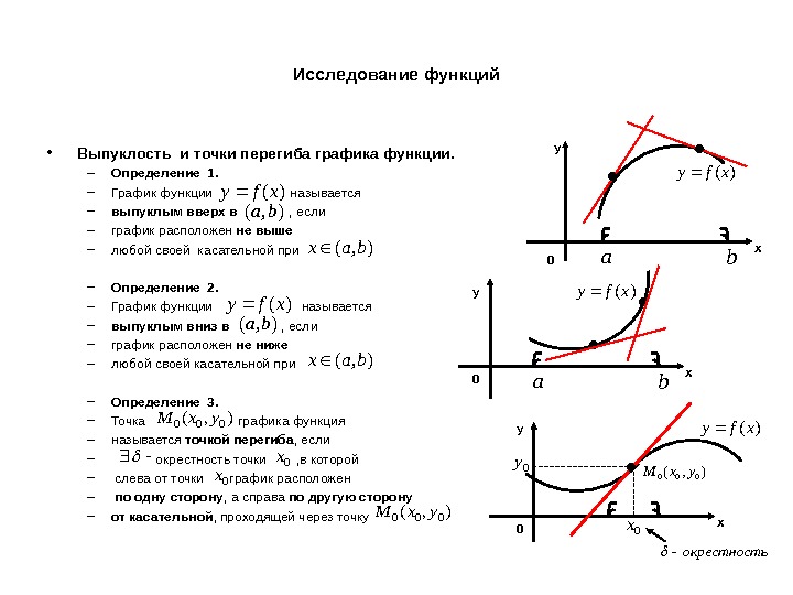 Исследование функций • Выпуклость и точки перегиба графика функции. – Определение 1. – График функции 