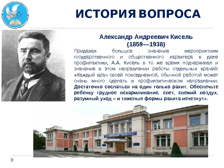       ИСТОРИЯ ВОПРОСА Александр Андреевич Кисель (1859— 1938) Придавая большое значение